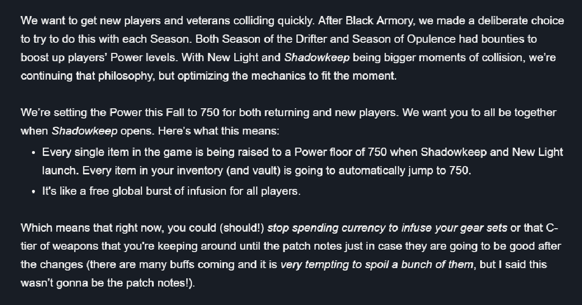 Bungie Shadowkeep için Büyük Destiny 2 Güç ve Seviye Değişikliklerini Açıkladı 2