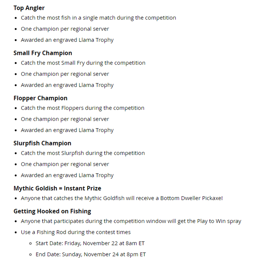 Fortnite Fishing Frenzy Contest Rules Dates