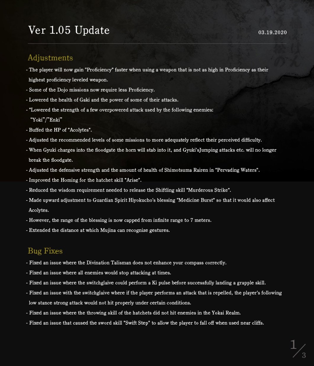 Nioh 2 1.05 Update Patch Notes