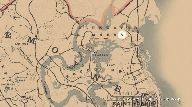 Red Dead Redemption 2 Bluewater Marsh Location